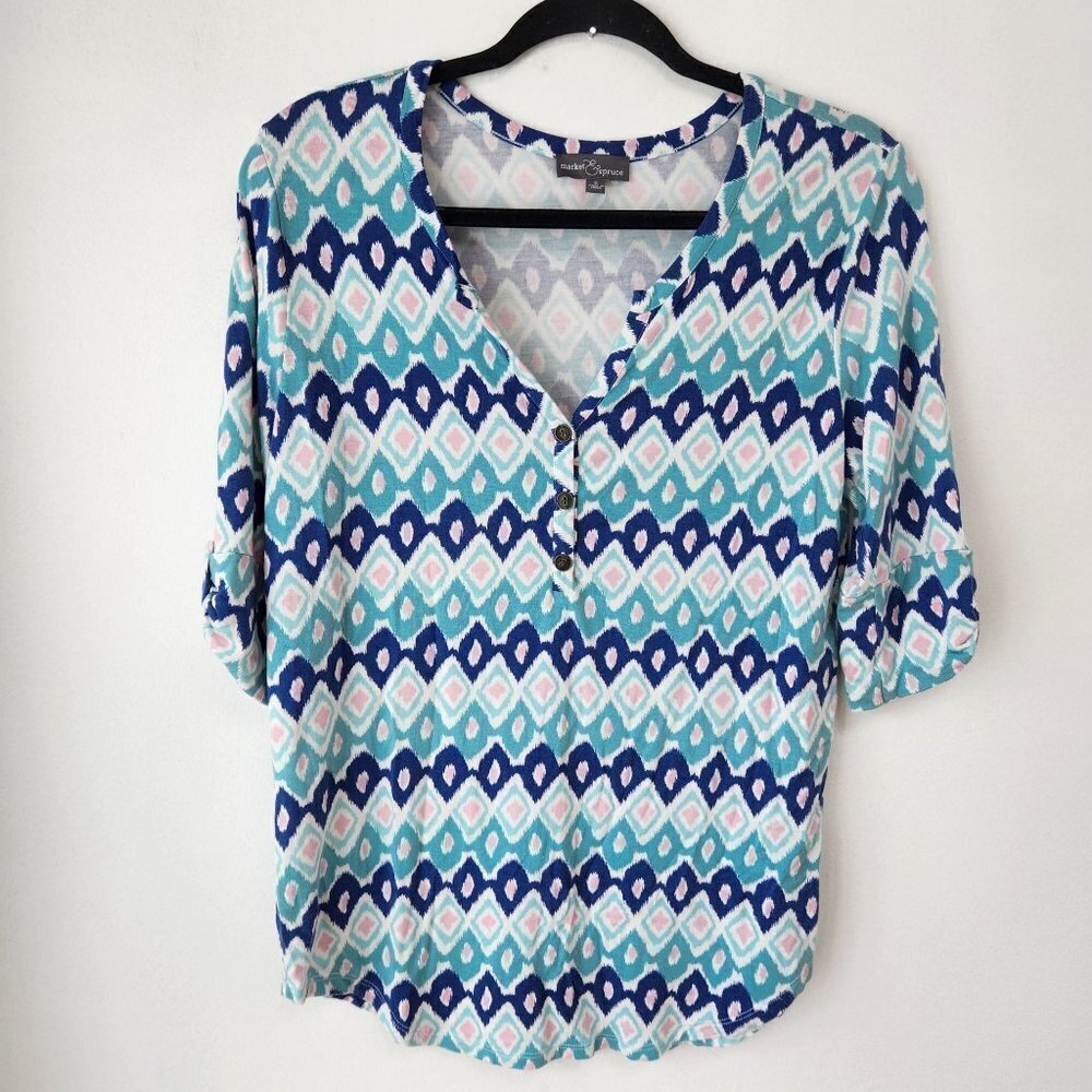 Market & Spruce Teal, Navy & Light Pink Geometric Tunic